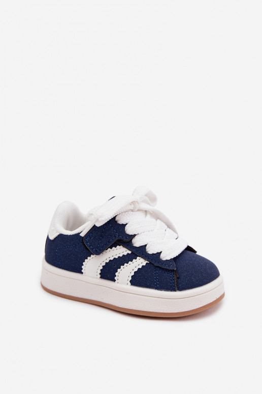 Sneakers per bambini con chiusure in velcro in ecopelle blu scuro Zoya