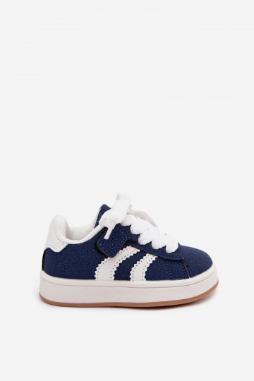 Sneakers per bambini con chiusure in velcro in ecopelle blu scuro Zoya 2
