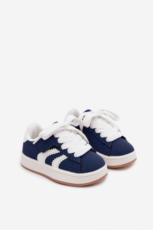 Sneakers per bambini con chiusure in velcro in ecopelle blu scuro Zoya