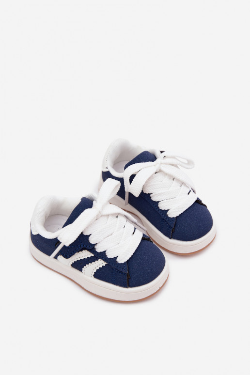 Sneakers per bambini con chiusure in velcro in ecopelle blu scuro Zoya