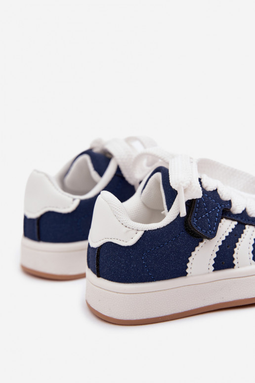 Sneakers per bambini con chiusure in velcro in ecopelle blu scuro Zoya
