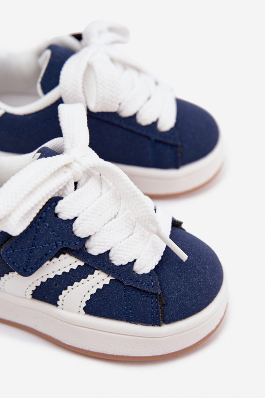 Sneakers per bambini con chiusure in velcro in ecopelle blu scuro Zoya