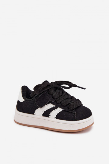 Sneakers per bambini con chiusure in velcro in ecopelle nera Zoya