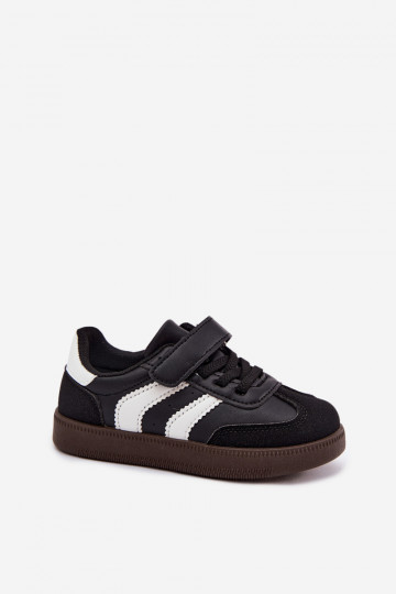 Sneakers per bambini con chiusure in velcro in ecopelle nera Ronja