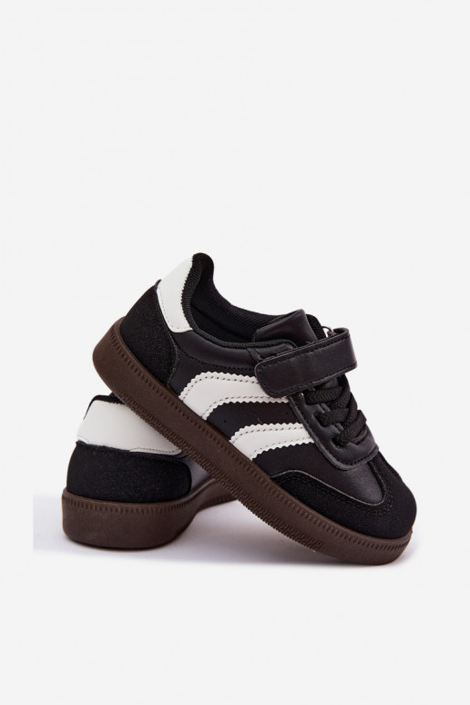 Sneakers per bambini con chiusure in velcro in ecopelle nera Ronja