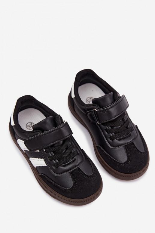 Sneakers per bambini con chiusure in velcro in ecopelle nera Ronja