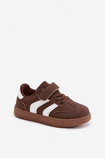 Sneakers per bambini con chiusure in velcro in ecopelle marrone Ronja