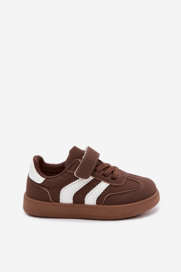Sneakers per bambini con chiusure in velcro in ecopelle marrone Ronja 2