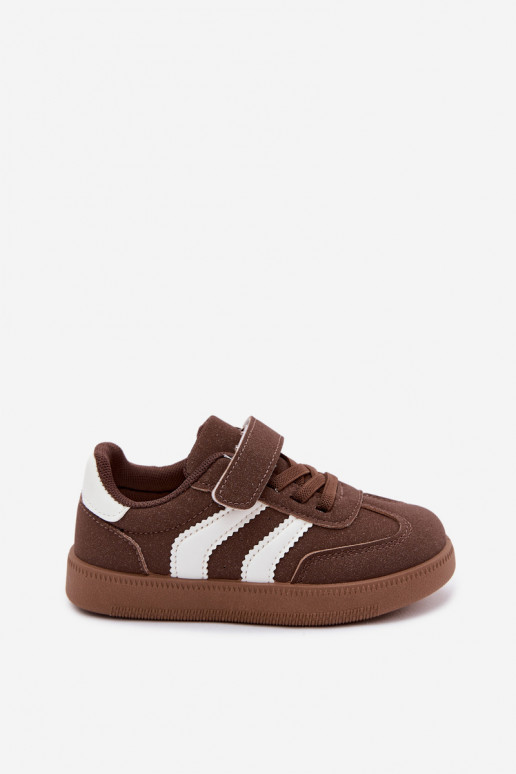 Sneakers per bambini con chiusure in velcro in ecopelle marrone Ronja