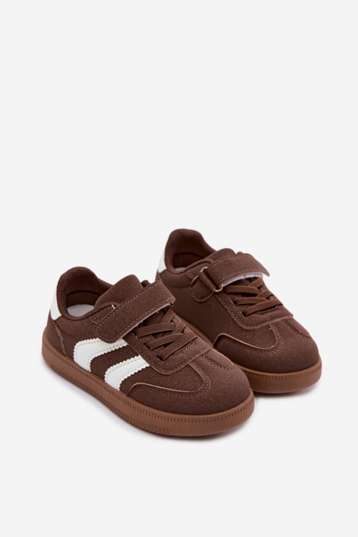 Sneakers per bambini con chiusure in velcro in ecopelle marrone Ronja