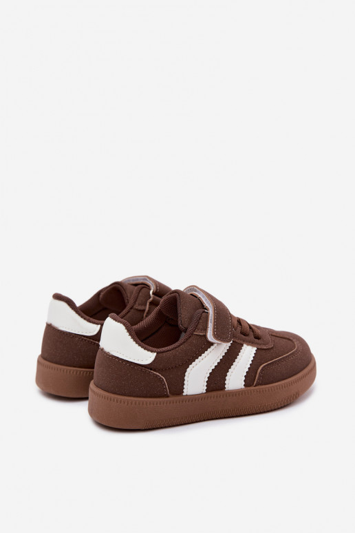 Sneakers per bambini con chiusure in velcro in ecopelle marrone Ronja