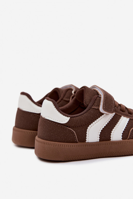 Sneakers per bambini con chiusure in velcro in ecopelle marrone Ronja