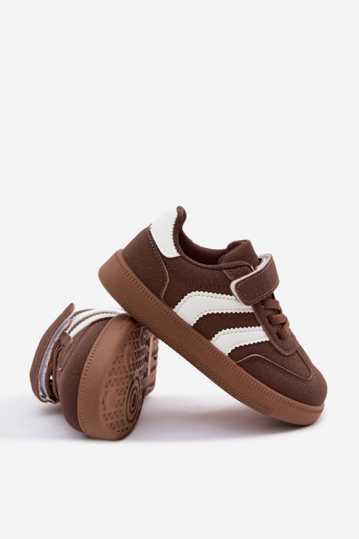 Sneakers per bambini con chiusure in velcro in ecopelle marrone Ronja