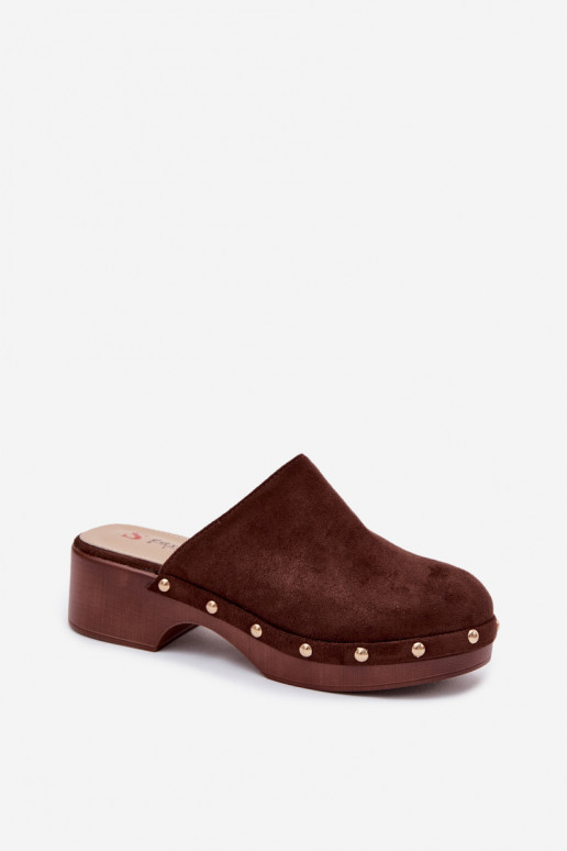 Zoccoli da donna in suede sintetico dorati con borchie Cherryelle