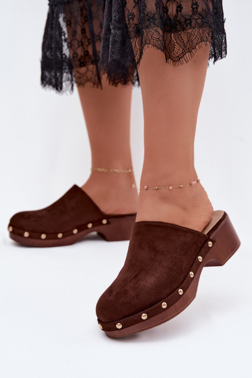 Zoccoli da donna in suede sintetico dorati con borchie Cherryelle