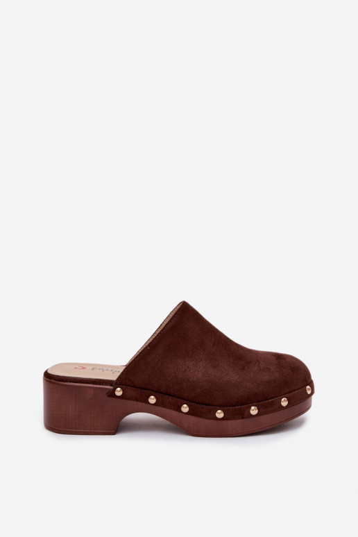 Zoccoli da donna in suede sintetico dorati con borchie Cherryelle