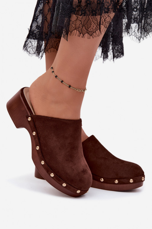 Zoccoli da donna in suede sintetico dorati con borchie Cherryelle