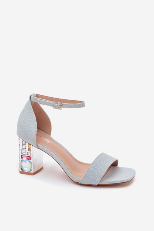 Sandali con tacco alto da donna con borchie scintillanti in denim Cloudie