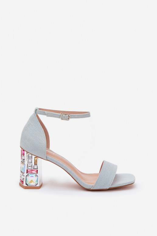 Sandali con tacco alto da donna con borchie scintillanti in denim Cloudie
