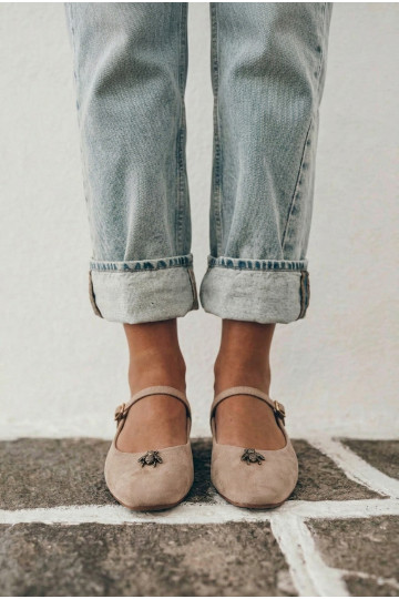 Ballerine da donna con cinturini e fibbie in colore sabbia in ecopelle scamosciata Pinea