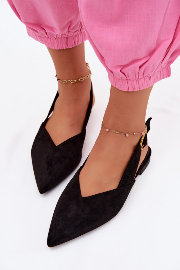 Ballerine con fibbie dorate in suede sintetico nero Palerra
