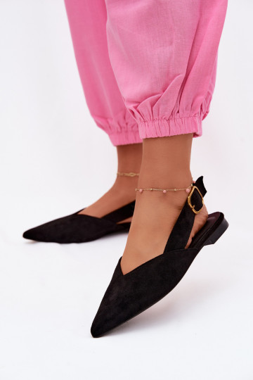 Ballerine con fibbie dorate in suede sintetico nero Palerra 2