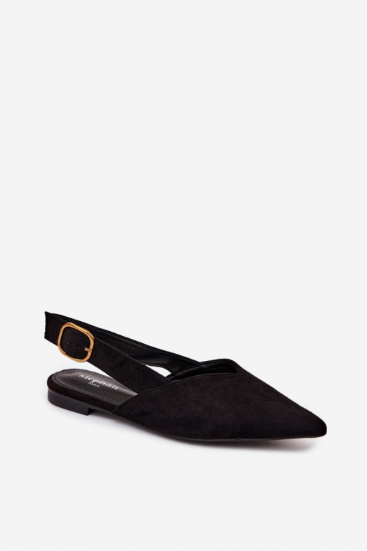 Ballerine con fibbie dorate in suede sintetico nero Palerra