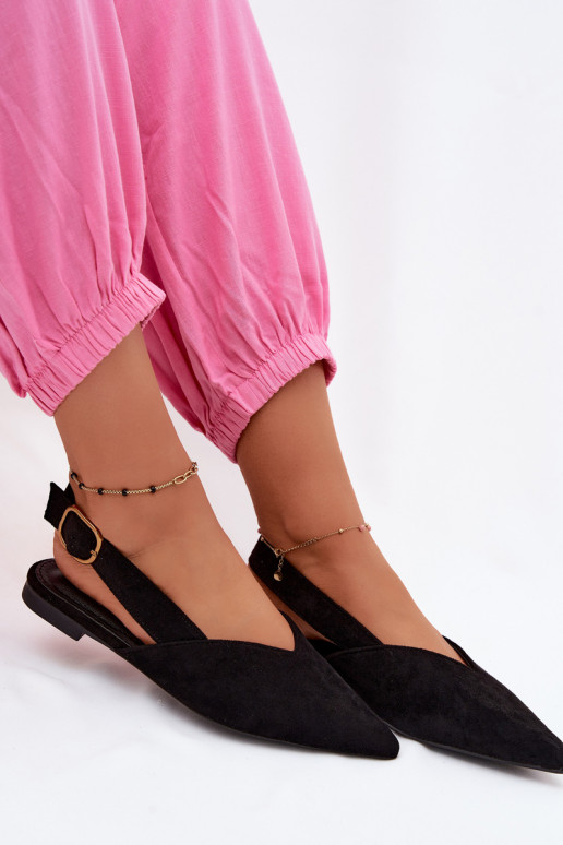 Ballerine con fibbie dorate in suede sintetico nero Palerra