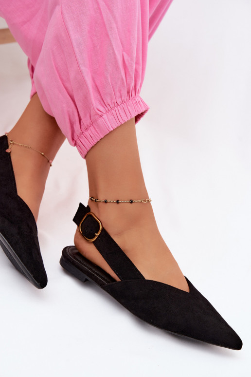 Ballerine con fibbie dorate in suede sintetico nero Palerra