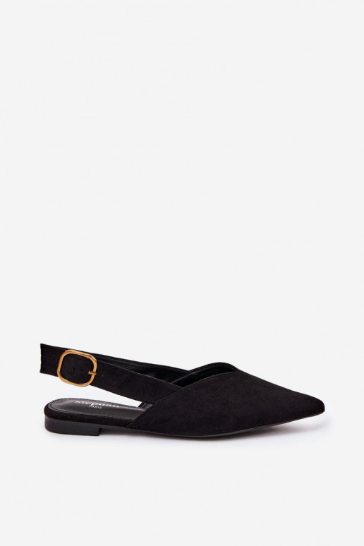 Ballerine con fibbie dorate in suede sintetico nero Palerra