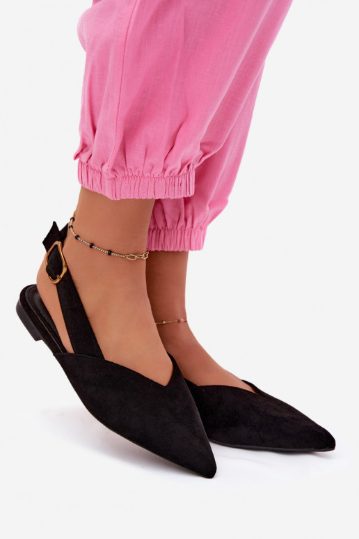 Ballerine con fibbie dorate in suede sintetico nero Palerra