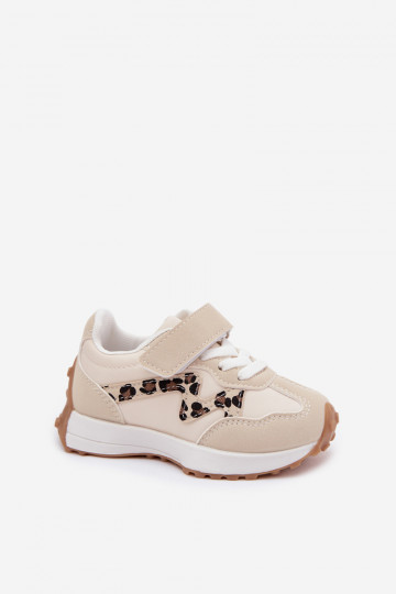 Sneakers per bambini con velcro e stampa leopardata color sabbia Cosima