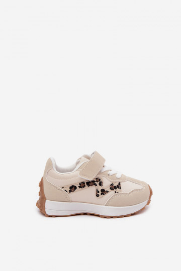 Sneakers per bambini con velcro e stampa leopardata color sabbia Cosima 2