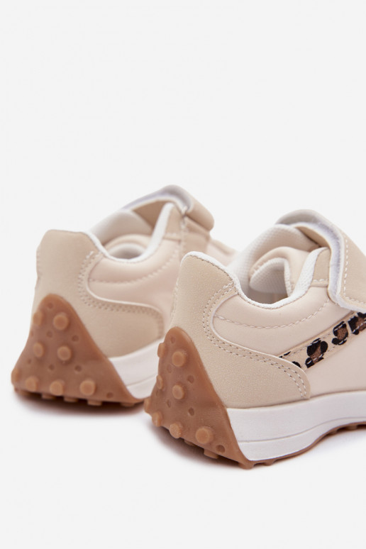 Sneakers per bambini con velcro e stampa leopardata color sabbia Cosima