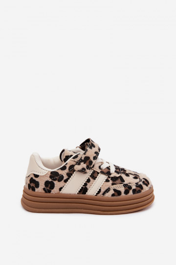 Scarpe sportive per bambini con stampa leopardata e velcro color sabbia Satinia 2