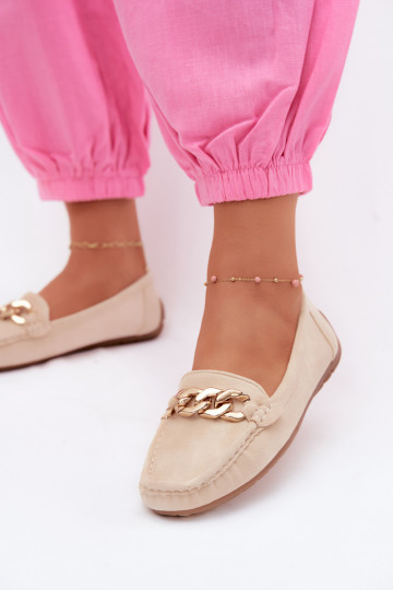 Mocassini dorati da donna con catena in suede sintetico color sabbia Amaretto 2