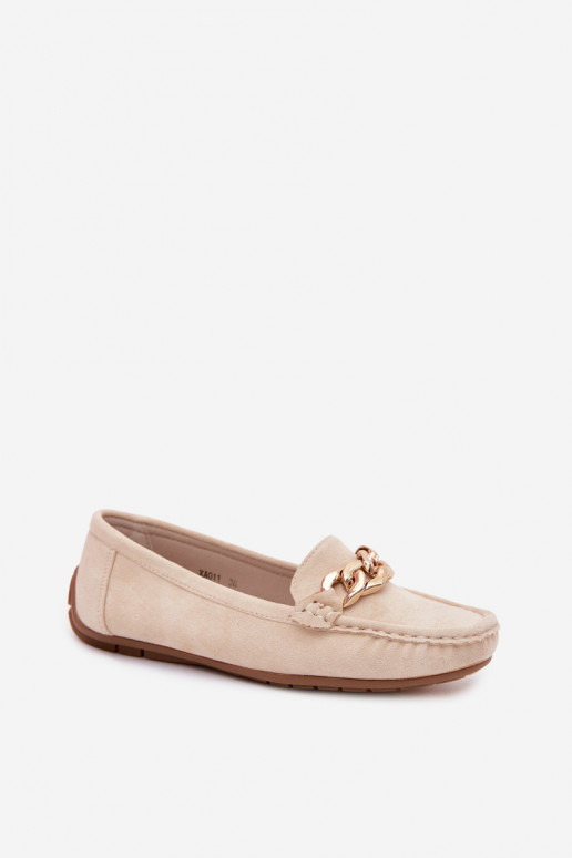 Mocassini dorati da donna con catena in suede sintetico color sabbia Amaretto