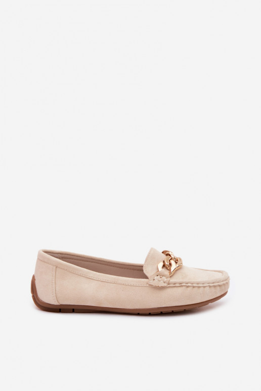 Mocassini dorati da donna con catena in suede sintetico color sabbia Amaretto