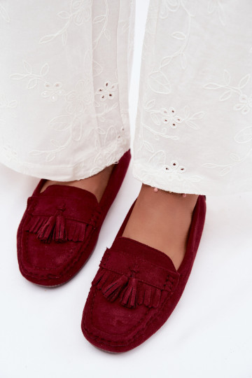 Mocassini da donna con frange in suede sintetico color bordeaux Linden