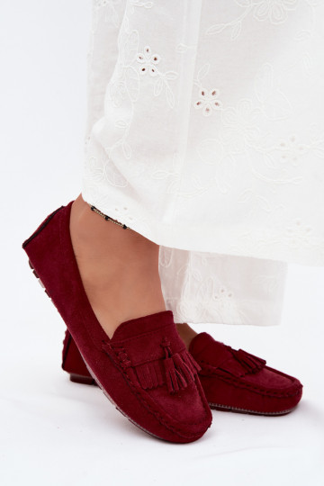 Mocassini da donna con frange in suede sintetico color bordeaux Linden 2