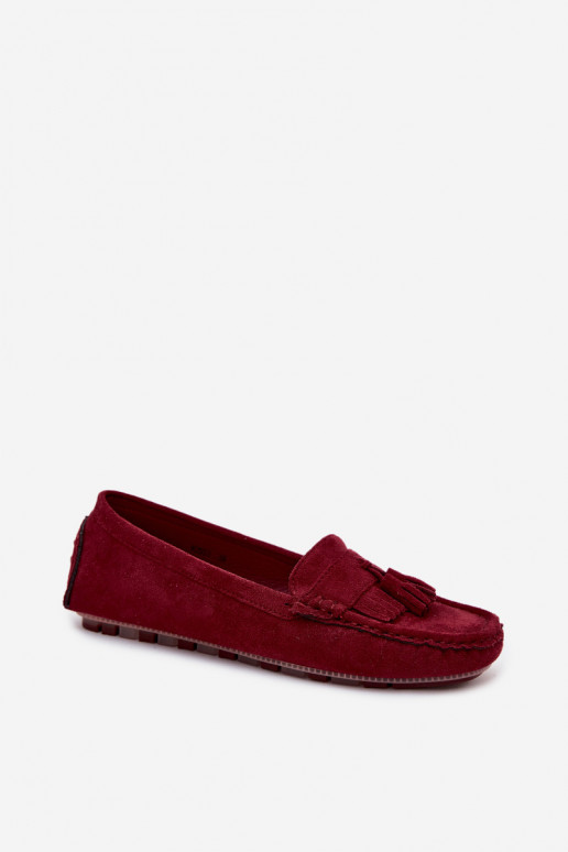 Mocassini da donna con frange in suede sintetico color bordeaux Linden