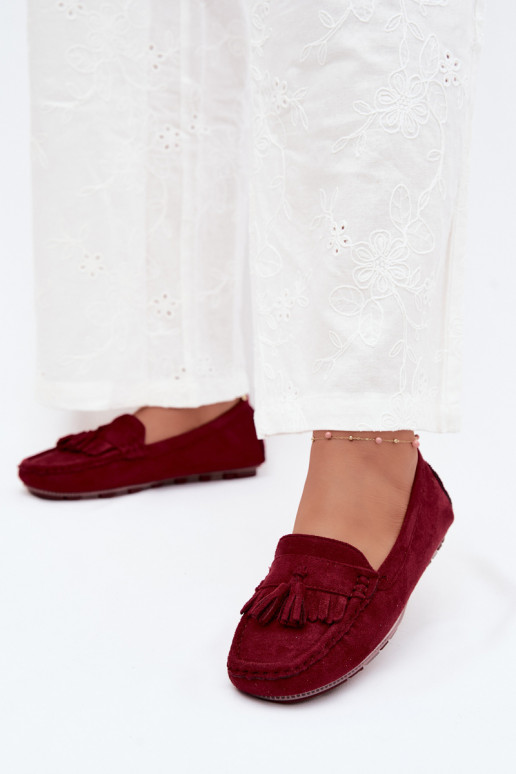 Mocassini da donna con frange in suede sintetico color bordeaux Linden