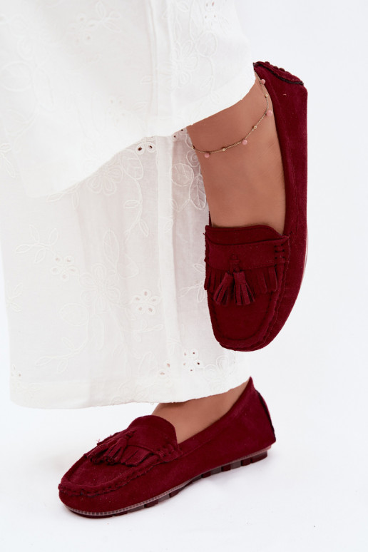 Mocassini da donna con frange in suede sintetico color bordeaux Linden