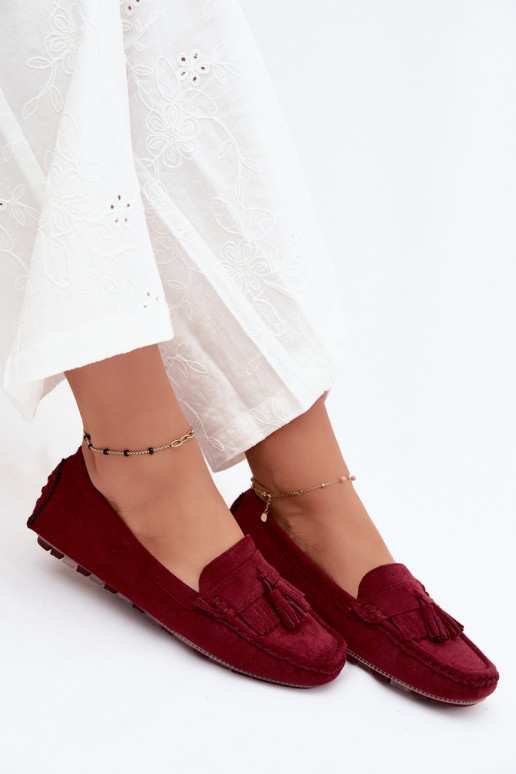 Mocassini da donna con frange in suede sintetico color bordeaux Linden