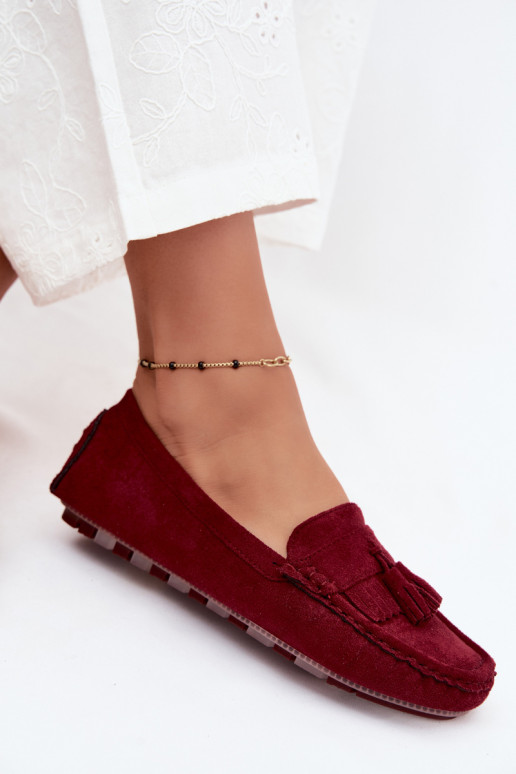 Mocassini da donna con frange in suede sintetico color bordeaux Linden