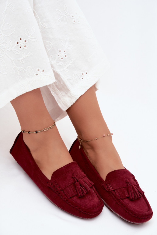 Mocassini da donna con frange in suede sintetico color bordeaux Linden