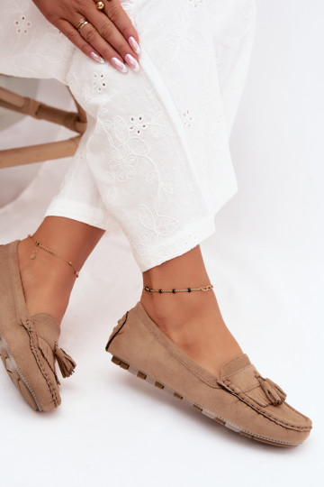 Mocassini da donna con frange in suede sintetico color sabbia Linden