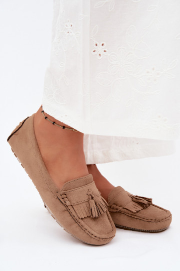 Mocassini da donna con frange in suede sintetico color sabbia Linden 2
