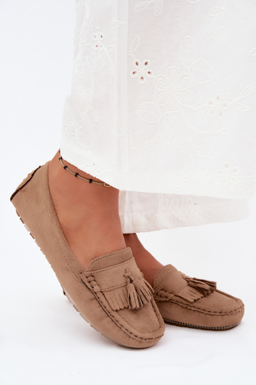 Mocassini da donna con frange in suede sintetico color sabbia Linden