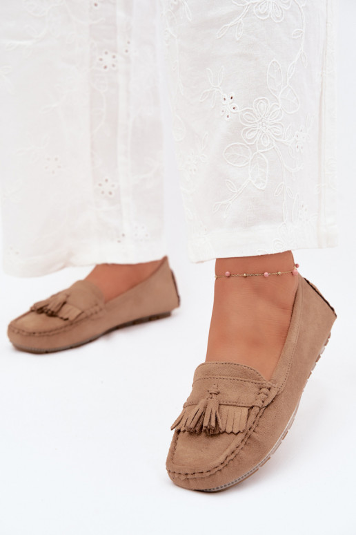 Mocassini da donna con frange in suede sintetico color sabbia Linden